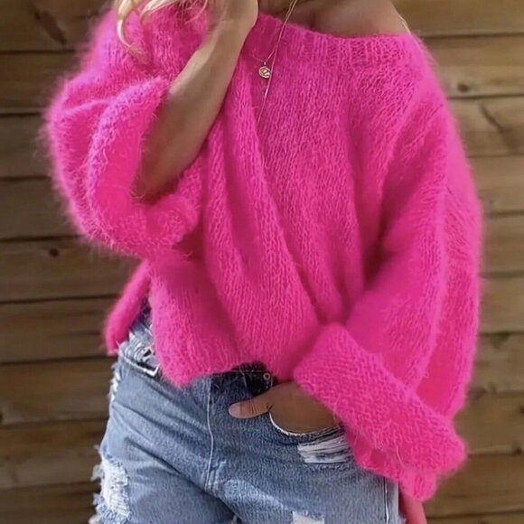 Sweaters - Hot Pink Casual Women's Fuchsia Oversized Pullover sweater top